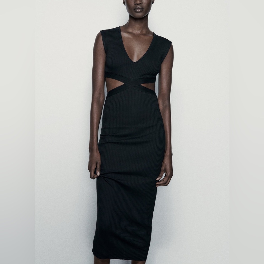 ZARA CUT OUT FITTED RIBBED DRESS